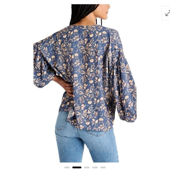 Splendid Eleanor Woman's Blue Floral Bohemian Long Sleeve Top Medium - Picture 2 of 9